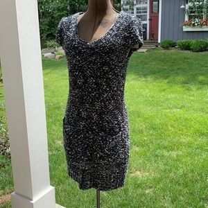 Funky People dress NWT stretchy comfy textured short sleeve black white rnd neck